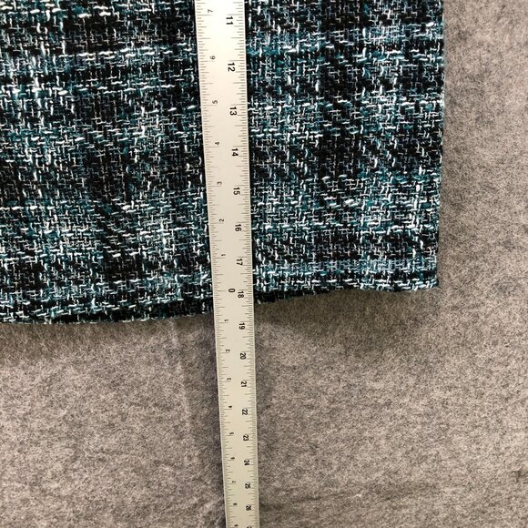 Loft Tweed Mini Skirt Womens 6 Teal Blue Black Plaid Wool Blend Formal - Picture 12 of 12